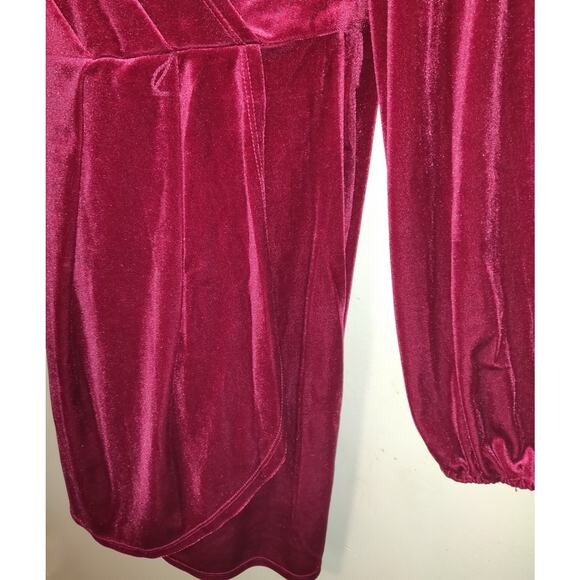 Nine West Velvet Mini Dress Burgundy Velour LARGE Comfort Wear Leisure Party - Picture 3 of 16